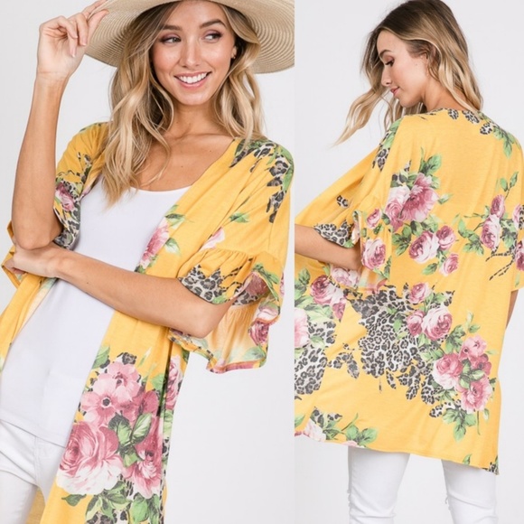 Sweetbb Tops - Last 2! KATE Gold Leopard Floral Kimono